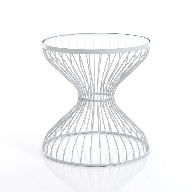 Wink Design Indoor/Outdoor Table, Metal Tempered Glass, Opaque White, Transparent, H 50 x 49 x 49cm