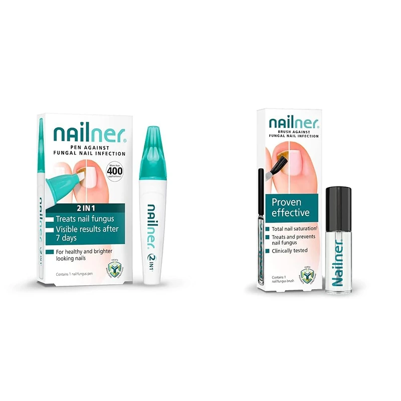 Nailner Fungal Nail Treatment Pen 4 ml - Extra Strong Anti Fungal Nail Treatment for Toenails & Fungal Nail Treatment Brush 5 ml - Treat & Prevent Fungal Nail Infection - 300 Applications - Clear
