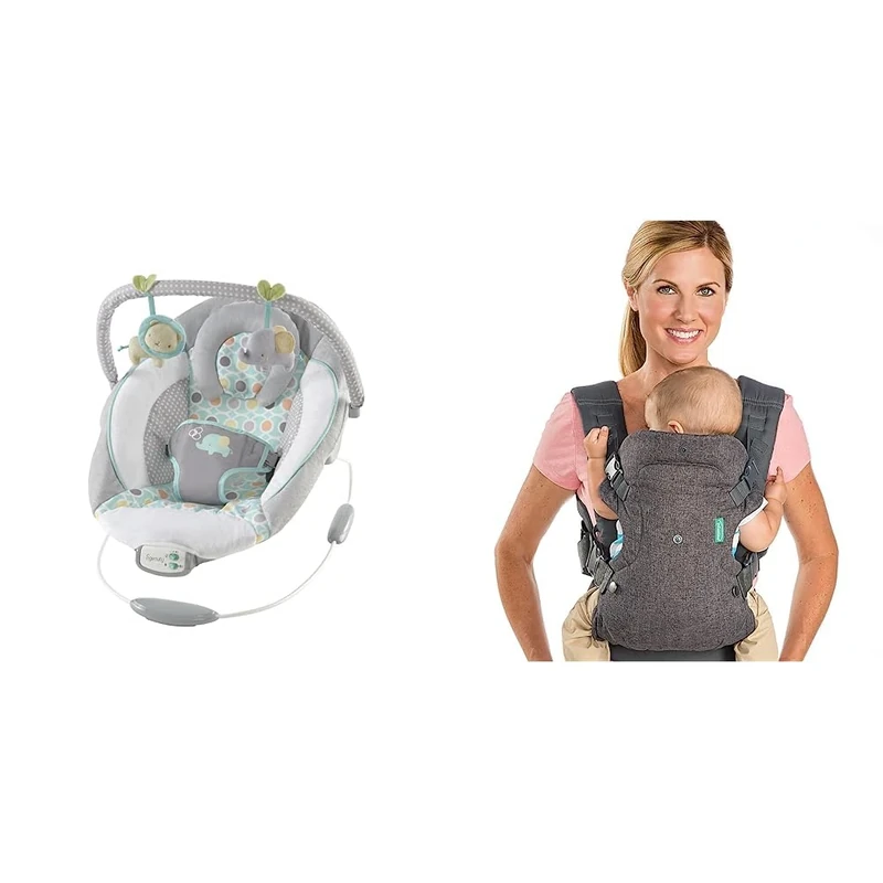 Ingenuity, Soothing Baby Bouncer Chair with Soothing Vibrating Infant Seat, Morrison - 0-6 Months & Infantino Flip Advanced 4-in-1 Grey Carrier - Ergonomic, Convertible