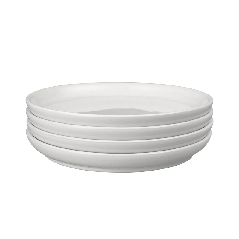 Denby - Elements Medium Stone White Coupe Plates Set of 4 - Dishwasher Microwave Safe Crockery 26cm - White Ceramic Stoneware Tableware - Chip & Crack Resistant Lunch Plates