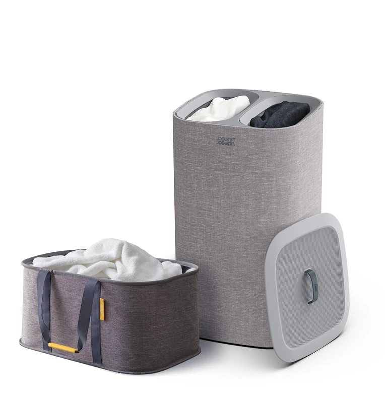 Joseph Joseph Laundry 2 piece set - Hold-All 35L collapsible Washing Basket and Tota 60L Laundry Separation Hamper with 2 removeable bags - Grey