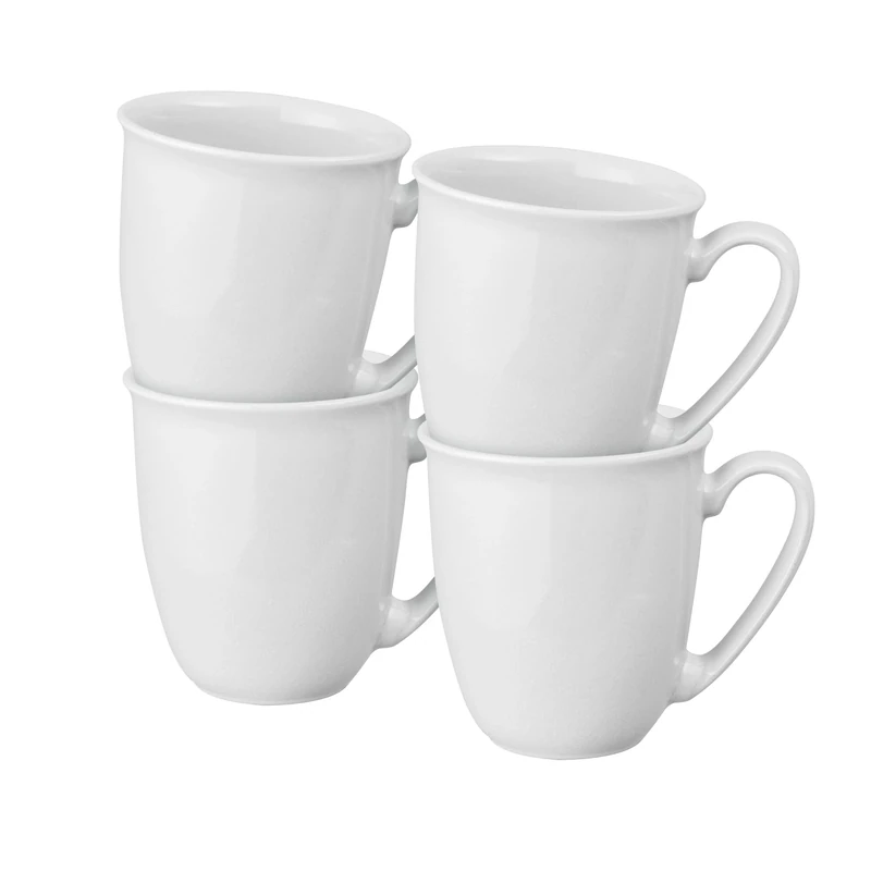 Denby - Elements Stone White Coffee Mug Set of 4 - 330ml Stoneware Ceramic Tea Mug Set For Home & Office - Dishwasher Safe, Microwave Safe - Classic White - Chip Resistant