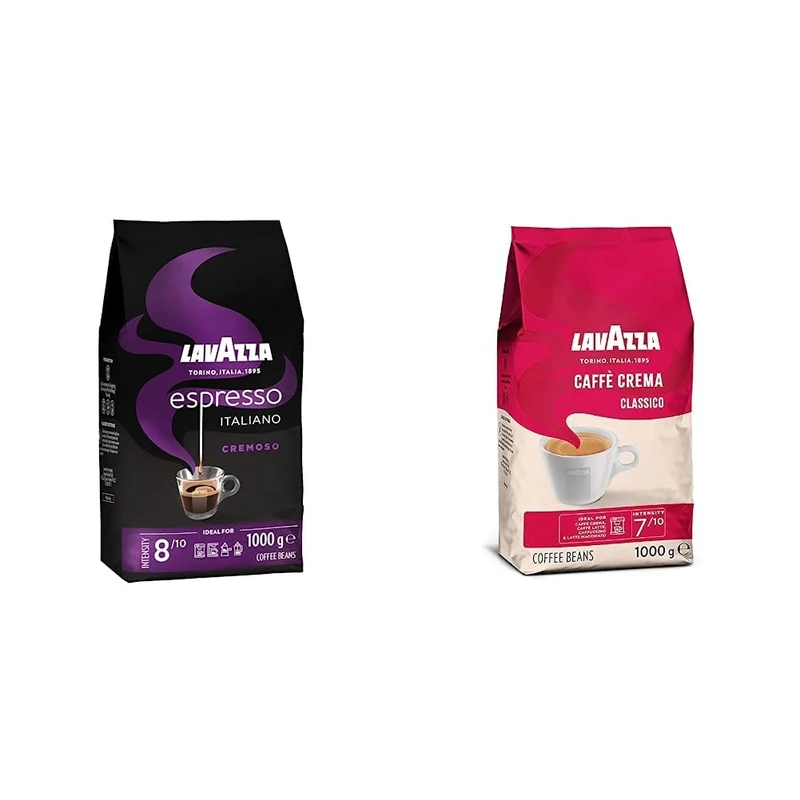 Lavazza Espresso Cremoso, 100% Arabica Medium Roast Coffee Beans, 1 kg Pack & Caffè Crema Classico, Coffee Beans, Arabica and Robusta, Cocoa and Wood Notes, Intensity 7/10, Medium Roasting, 1 Kg