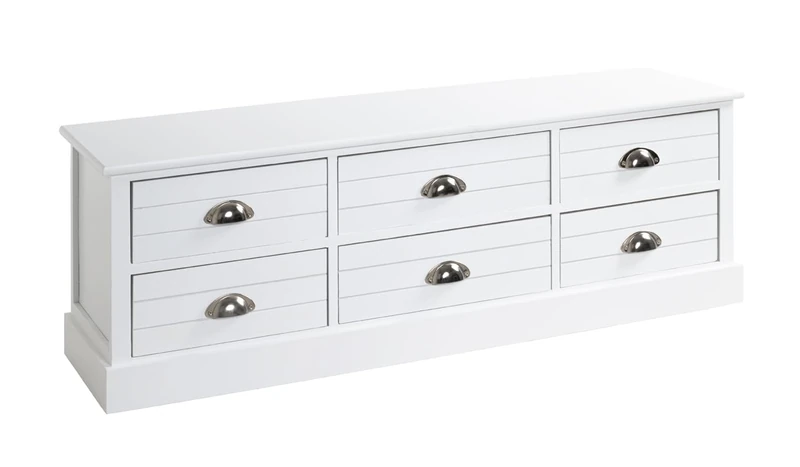 HAKU Möbel Commode White, Solid Wood, Mdf - Size: W 115 cm X H 40 cm X D 30 cm, Style: Coastal Furniture