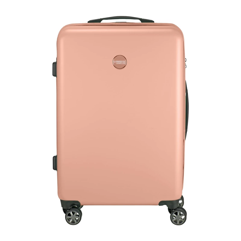 Princess Traveller PT01 Deluxe - Made from Recycled Materials - 7 Colours and 3 Sizes - 4 Double Swivel Wheels - Recessed TSA Lock, Peony Pink, Mittel Reisekoffer, Hard Shell Trolley with Swivel