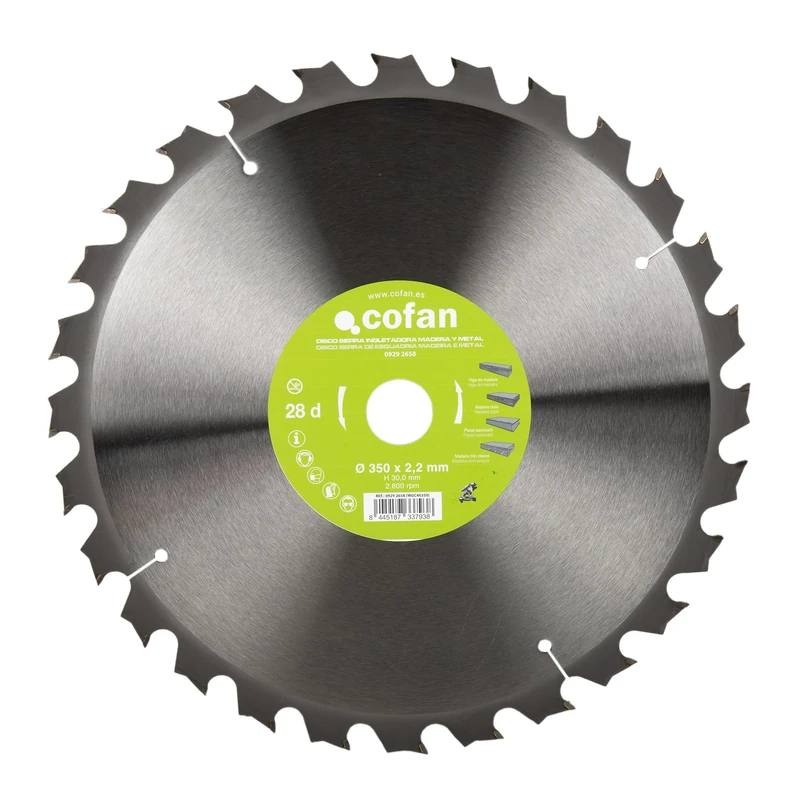 COFAN 9292658 Disc De Saw Ingletadora para Wood/Metal A~350 X 2.2 X 30 mm, 28 Teeth for DIYers & Professionals, Made for Cutting and Finishing Jobs, 30 mm