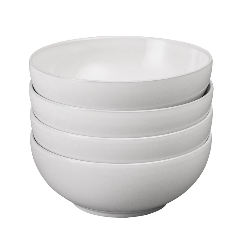 Denby - Elements Stone White Cereal Bowls Set of 4 - Dishwasher Microwave Safe Crockery 820ml 17cm - White Ceramic Stoneware Tableware - Chip & Crack Resistant Soup Bowls
