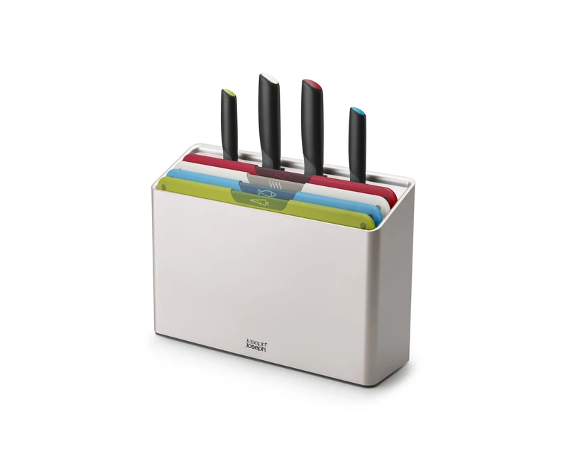 Joseph Joseph Folio Icon, 8-Piece Colour coded Knife and Chopping Board Set, Slimline case for organised Kitchen Storage - Large, Multicolour