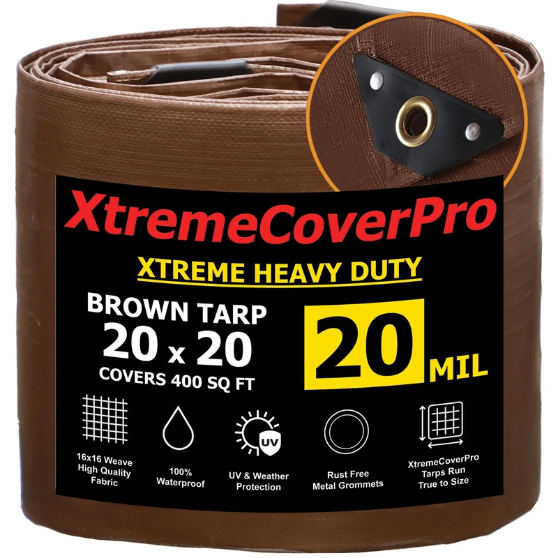 20' x 20' Large Multi-Purpose Waterproof Light Weight Heavy Duty Poly Tarp Grommets Every 24", 20 Mil Thick, for Home, Boats, Cars, Camping, UV Resistant, Rot/Rip/Tear Proof Tarpaulin