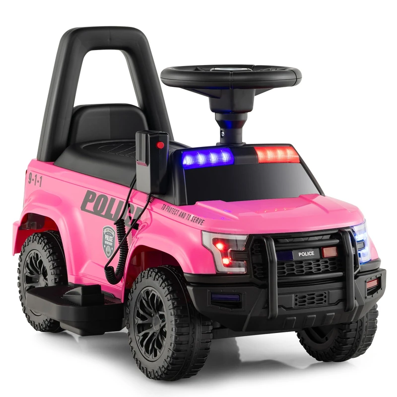 GYMAX Kids Ride on Police Car, 6V Battery Powered Toy Car (Pink)