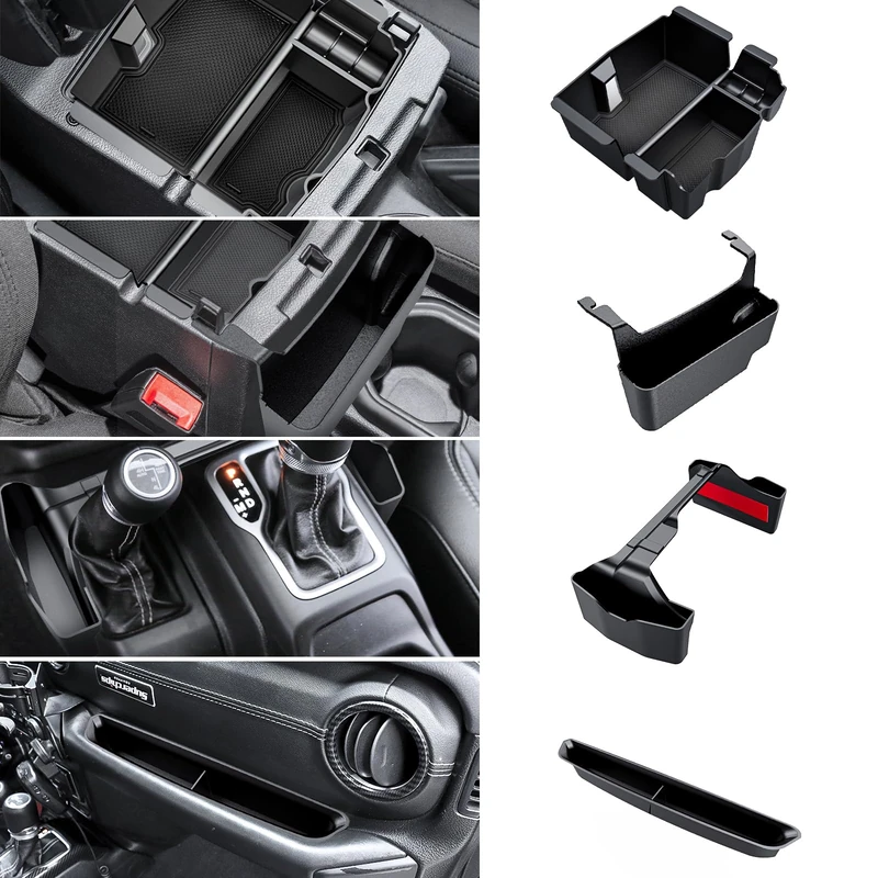 Eamplest 4PCS Center Console Organizer for 2018-2022 2023 Jeep Wrangler JL JLU and Gladiator JT Accessories Gear Shift Side Tray Organizer,Hanging Armrest Storage Box (Not for JK/JKU) - Image 1