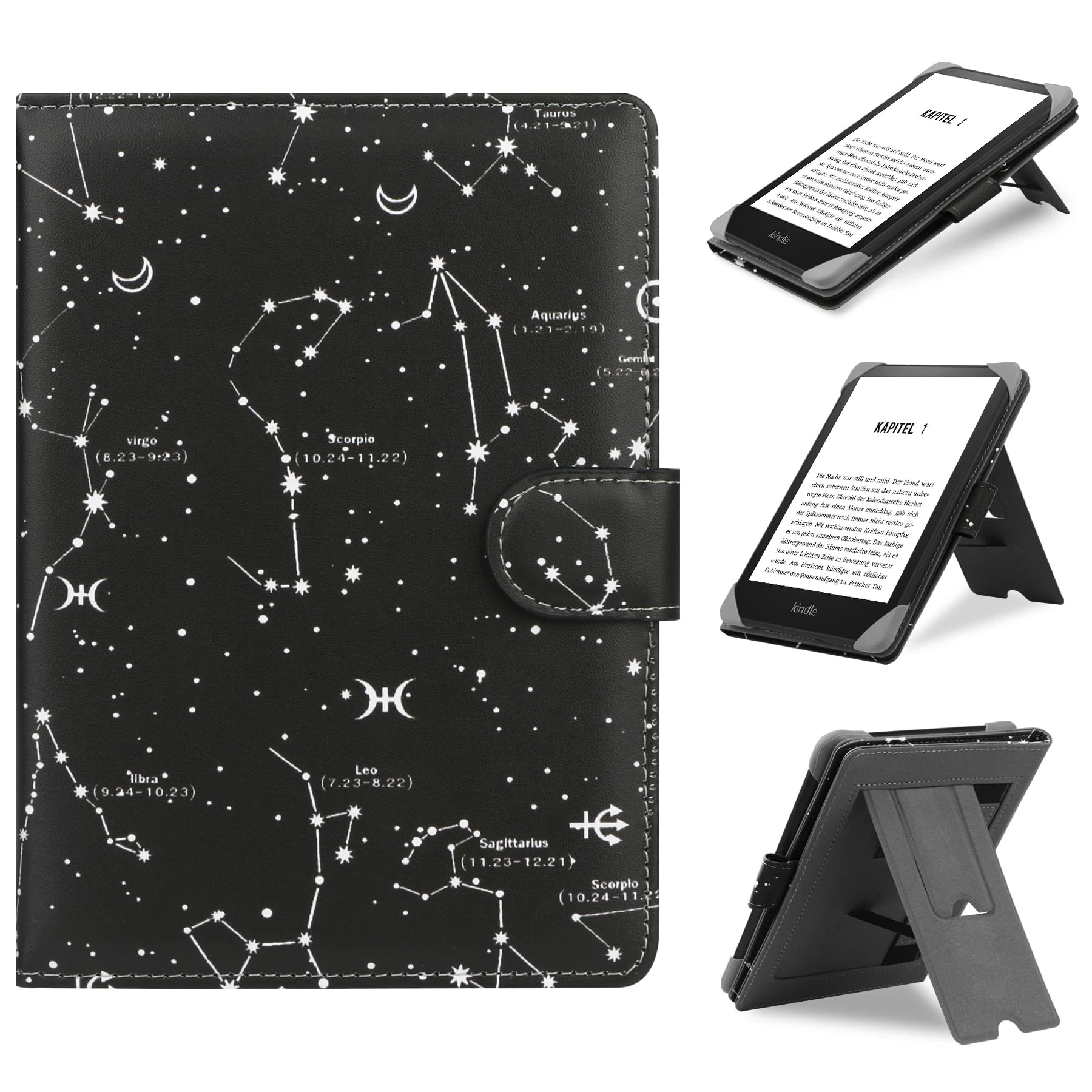 HoYiXi Universal Case Compatible with 6”-6.8” E-Book eReader Kindle Paperwhite/Kobo Clara HD/Kobo Clara 2E Leather Stand Cover for 6-6.8'' E-Book, constellation