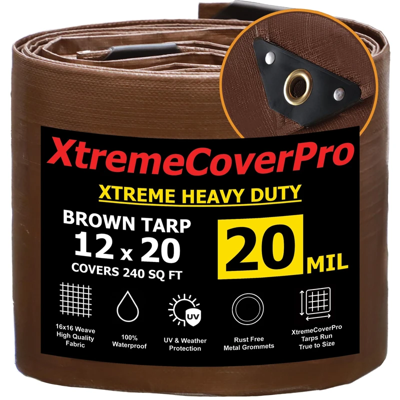 12' x 20' Large Multi-Purpose Waterproof Light Weight Heavy Duty Poly Tarp Grommets Every 24", 20 Mil 12x20Thick, for Home, Boats, Cars, Camping, UV Resistant, Rip/Tear Proof Tarpaulin