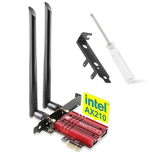 6Ghz WiFi Card 5400Mbps PCIe WiFi 6E Card, Intel WiFi 6E AX210 Chip with Bluetooth, Tri-Bands(6GHz/5GHz/2.4GHz) Wireless WiFi 6 Card for Desktop Windows 11/10(64Bit)