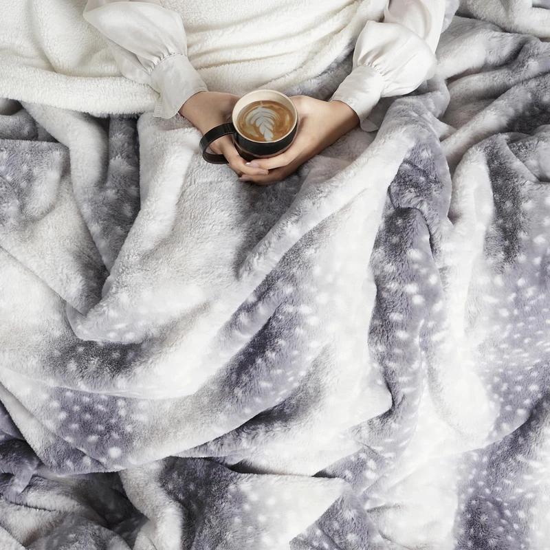 Cozy Bliss Luxury Faux Fur Blanket for Couch, Animal Print Throw Blanket Size Extra Soft Fluffy Warm Blanket for Sofa Bed Living Room Bedroom Car (Grey, 60x80)