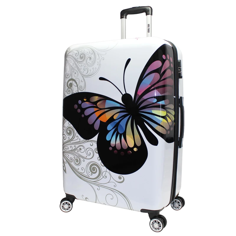 World Traveler Butterfly Polycarbonate Hardside Expandable Spinner Luggage With Enhanced Wheel System, Butterfly, 71.12 cm - Image 1