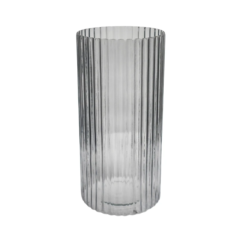 Ivyline Daphne Clear Ribbed Vase - Waterproof and Sustainable - Premium Quality - Slimline Vase for Cut Flowers - H23cm x D15cm - Image 1