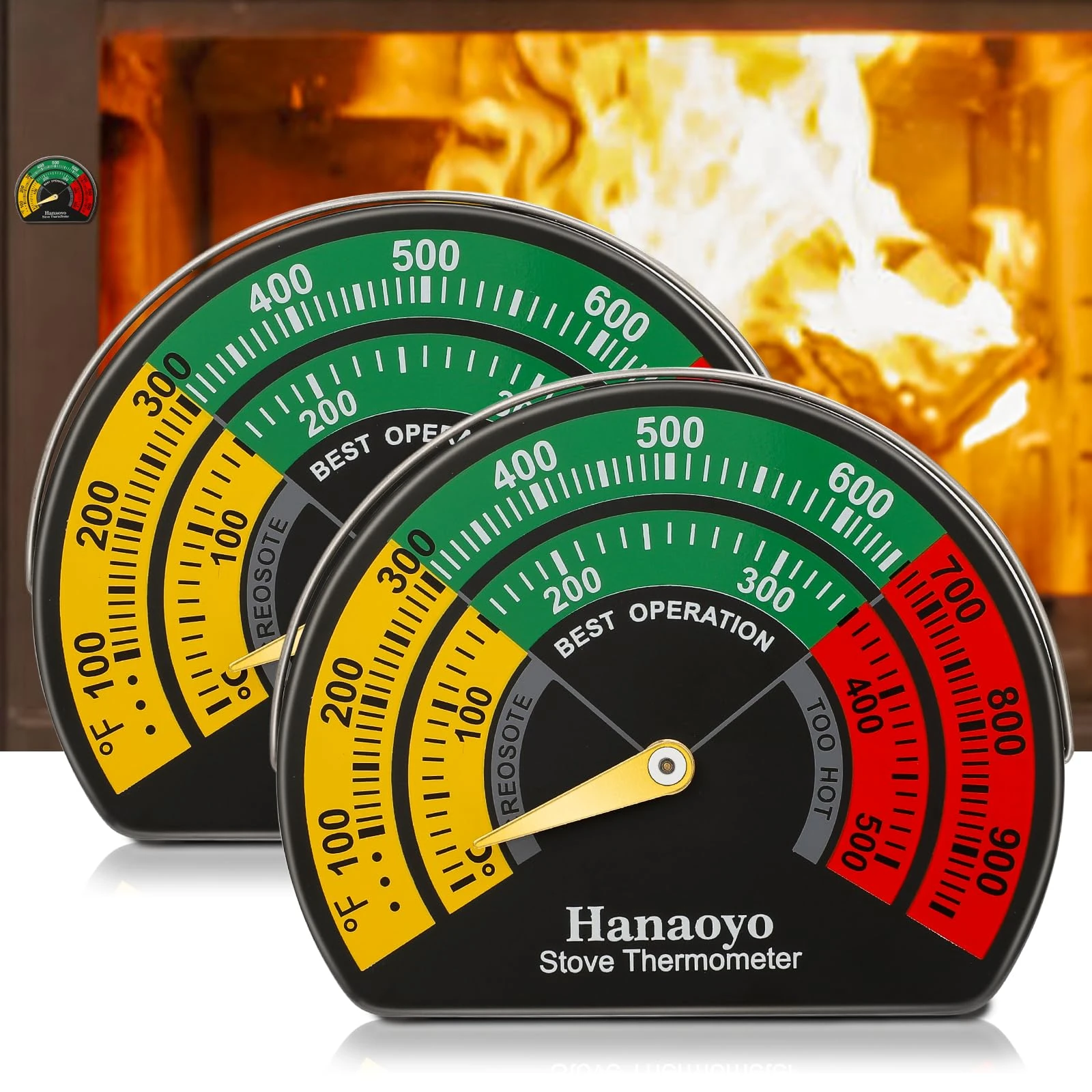 Hanaoyo Magnetic Log Burner Thermometer with Large Dial, Wood & Gas Stove Top Meter (1 PCS)