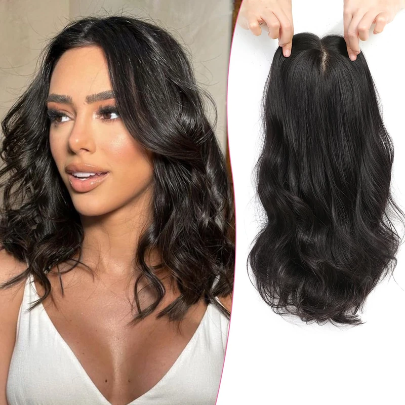 PANEWAY 9x9inch Skin Scalp Toppers for Women - Real Human Hair Big Base Cover for Thinning or Hair Loss - No Bangs Top Pieces Natural Curly Wavy Wiglets Remy Hair Topper