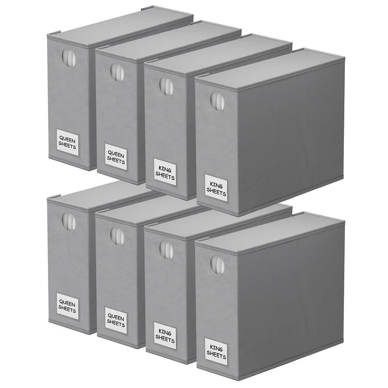 SpaceAid 8 Pack Foldable Sheet Organizers, Modern Gray, 5"W x 15"D x 12.8"H (each), For Queen & King Size Bedding, Linen Closet Storage