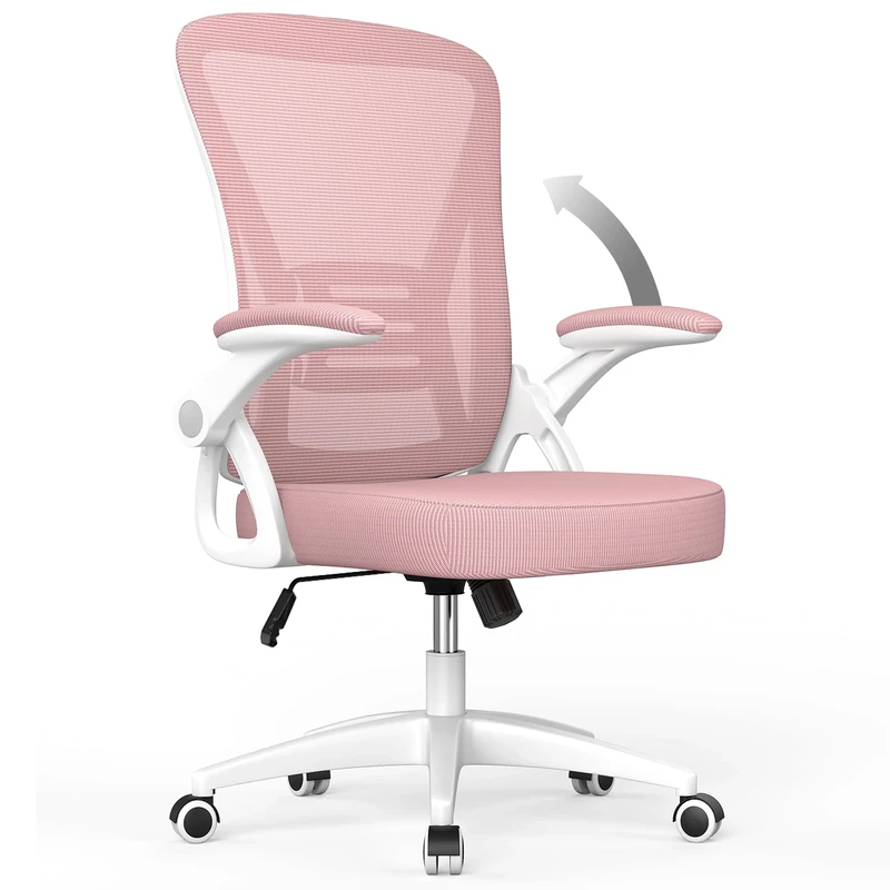 naspaluro Office Chair Ergonomic Desk Chair with 90° Flip-up Armrest Lumbar Support, Height Adjustable Office Desk Chair, Executive Swivel Computer Chair with Padded Seat Cushion for Home/Office-Pink