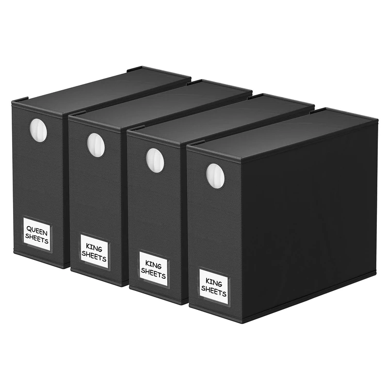 SpaceAid 4 Pack Bed Sheet Organizers and Storage, Foldable Sheet Organizer for Linen Closet, Sheets Set Folder Keeper with Window XL (Queen & King Size) Organizing Bedding Container, Black - Image 1