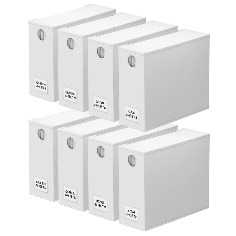 SpaceAid 8 Pack Modern Bins White Sheet Organizer with Window XL (Queen & King Size) Bedding Container