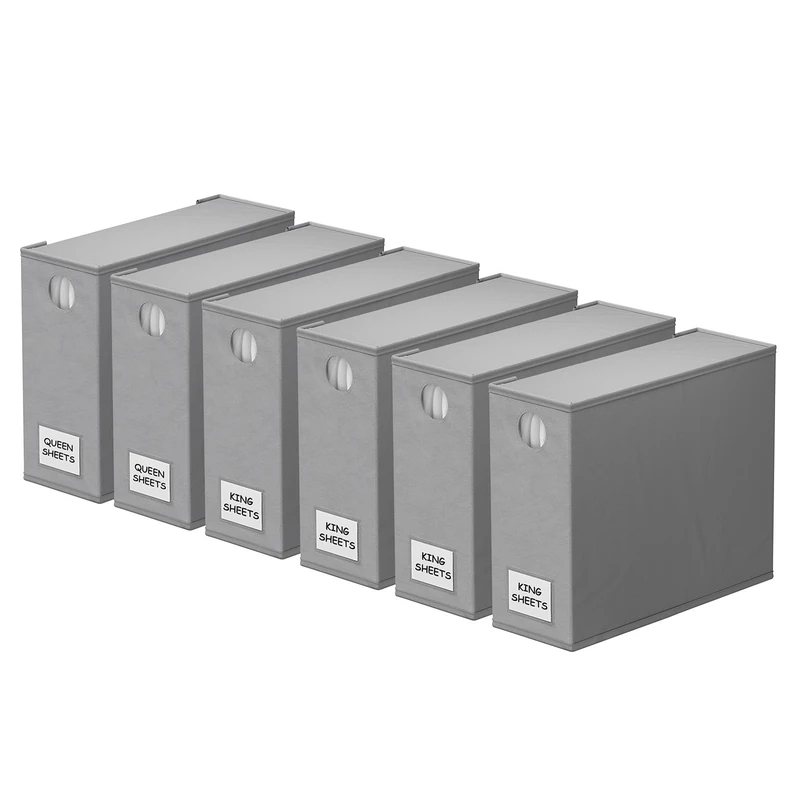 SpaceAid 6 Pack Bed Sheet Organizers and Storage, Foldable Sheet Organizer with Window for Linen Closet, Set Folder Keeper for Queen & King Size Bedding Storage (Gray)