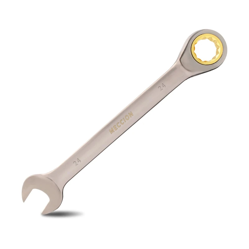 Meccion Fixed Head Ratchet Spanner 24mm Professional Chrome Vanadium Steel Forged Combination Wrench - Black Nickle Plated