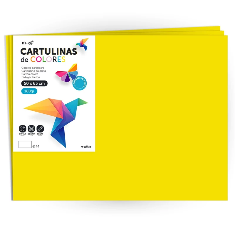 Coloured Cardstock, Large Cardstock 50 x 65 cm Clear and Intense Colours, 180 g Coloured Cardstock for Crafts, Creative Designs and Art Projects · m-office (x125 Sheets, Strong Yellow)