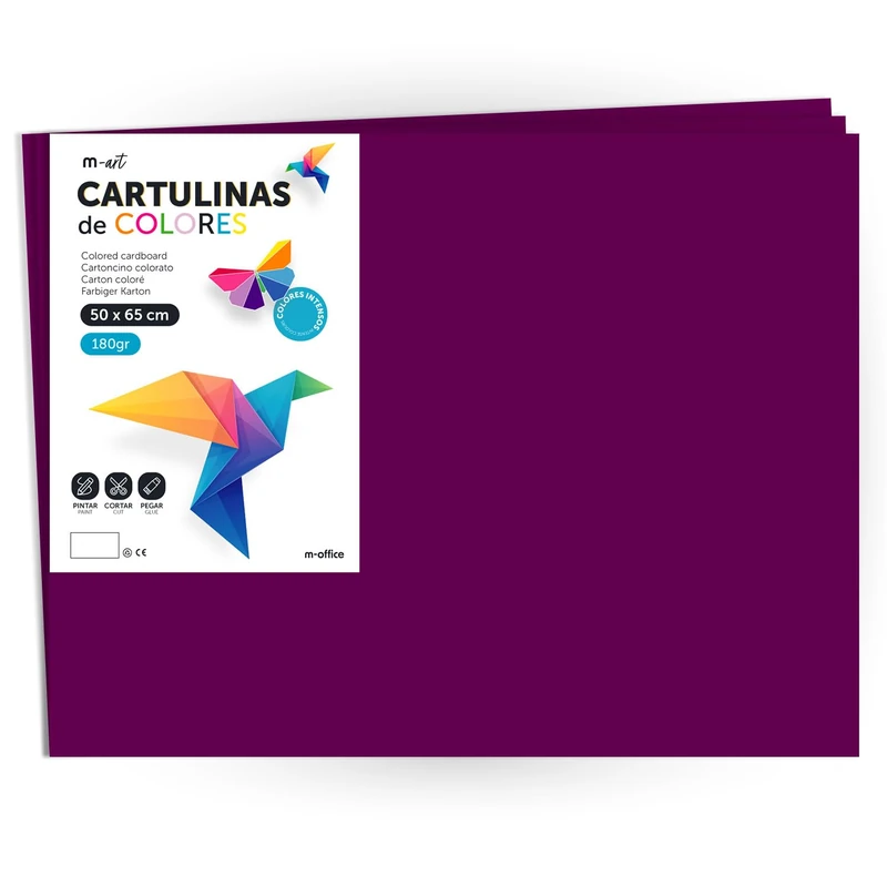 Coloured Cardstock, Large Cardstock 50 x 65 cm Light and Intense Colours, 180 g Coloured Cardstock for Crafts, Creative Designs and Art Projects · m-office (x50 Sheets, Purple)