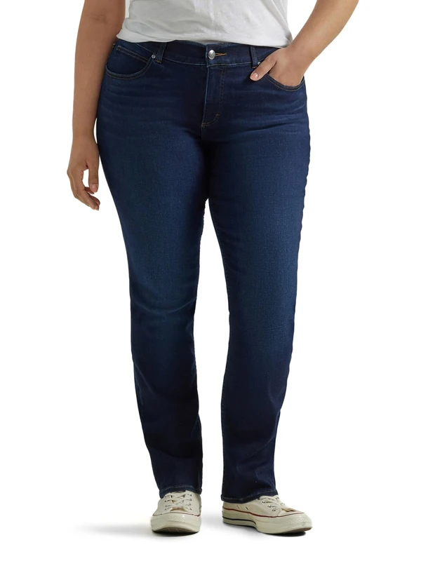 Lee Women's Ultra Lux Comfort with Flex Motion Straight Leg Jeans, Main Thrill, 14