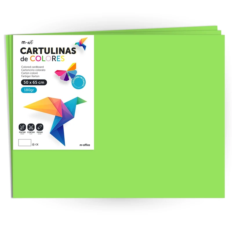 Coloured Cardstock, Large Cardstock 50 x 65 cm Light and Intense Colours, 180 g Coloured Cardstock for Crafts, Creative Designs and Art Projects · m-office (x250 Sheets, Green)