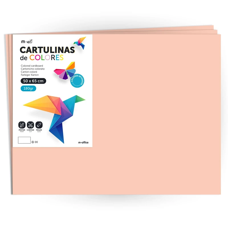 Coloured Cardstock, Large Cardstock 50 x 65 cm Light and Intense Colours, 180 g Coloured Cardstock for Crafts, Creative Designs and Art Projects · m-office (x250 Sheets, Salmon)