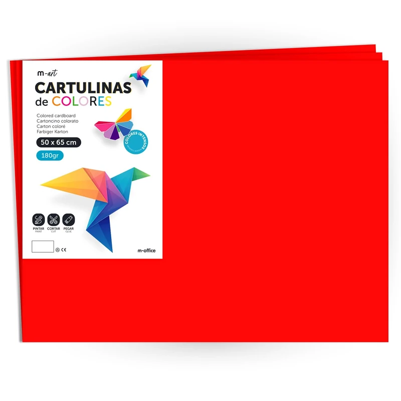 Coloured Cardstock, Large Cardstock 50 x 65 cm Light and Intense Colours, 180 g Coloured Cardstock for Crafts, Creative Designs and Art Projects · m-office (x125 Sheets, Red)