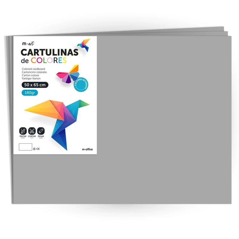 Coloured Cardstock, Large Cardstock 50 x 65 cm Light and Intense Colours, 180 g Coloured Cardstock for Crafts, Creative Designs and Art Projects · m-office (x125 Sheets, Grey)