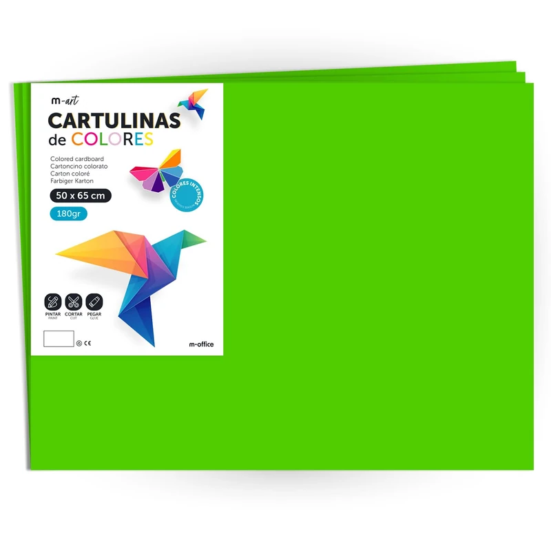 Coloured Cardstock, Large Cardstock 50 x 65 cm Clear and Intense Colours, 180 g Coloured Cardstock for Crafts, Creative Designs and Art Projects · m-office (x125 Sheets, Strong Green)