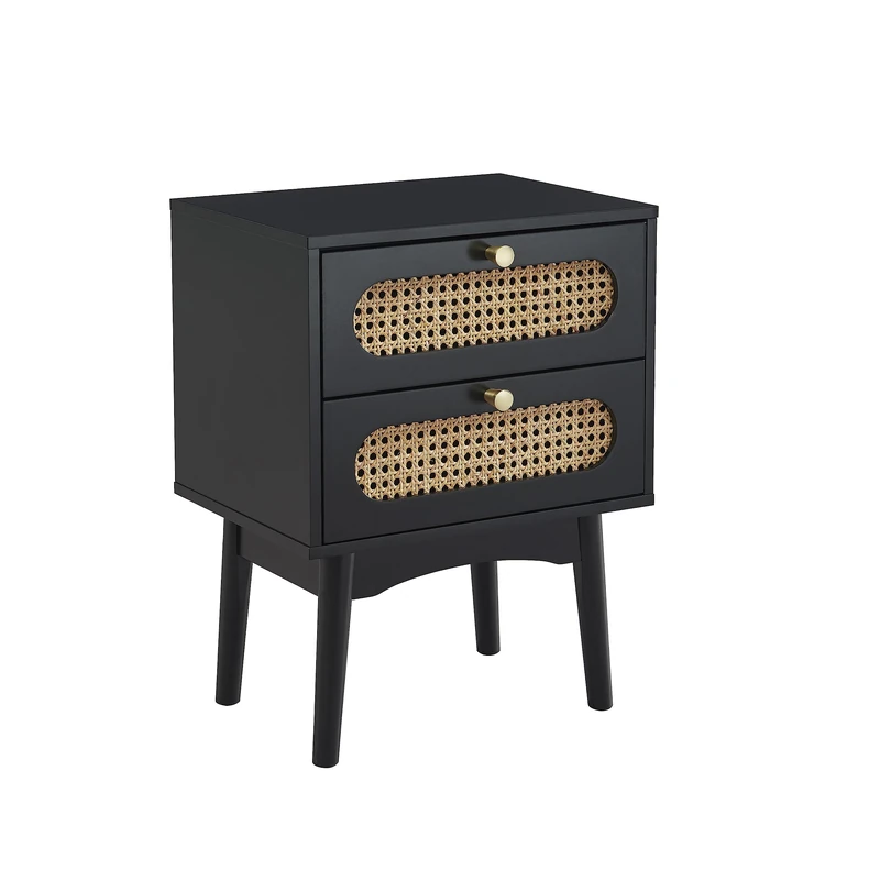 BAÏTA Anatole Bedside Table Black with Rattan Cane