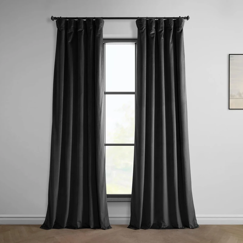 HPD Drapes Heritage Velvet Plush Curtains 98 Drop Blackout Curtains Bedroom Living Room 50 x 94 Drop 1 Panel Black