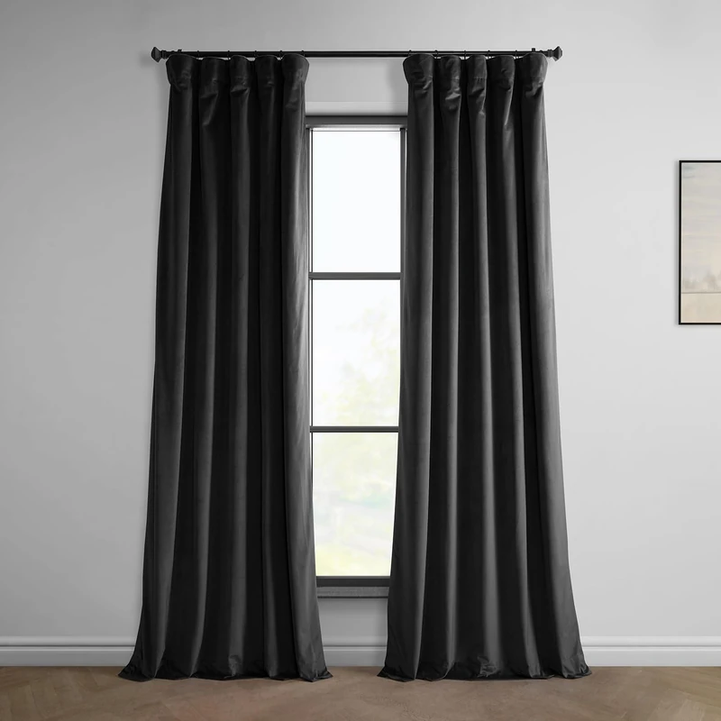 HPD Half Price Drapes Heritage Plush Luxury Velvet Curtains for Bedroom & Living Room - 1 Panel Room Darkening/Privacy Curtain - 50 X 84, Black - Image 1