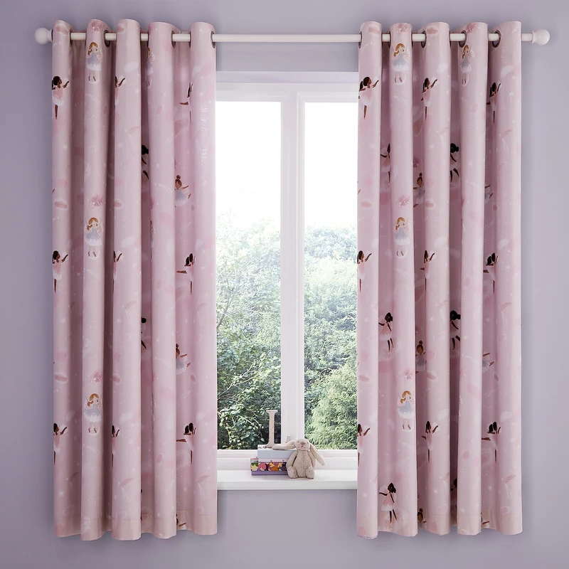 Catherine Lansfield Dancing Fairies 66x72 Inch Fully Reversible Lined Two Curtain Panels Pink