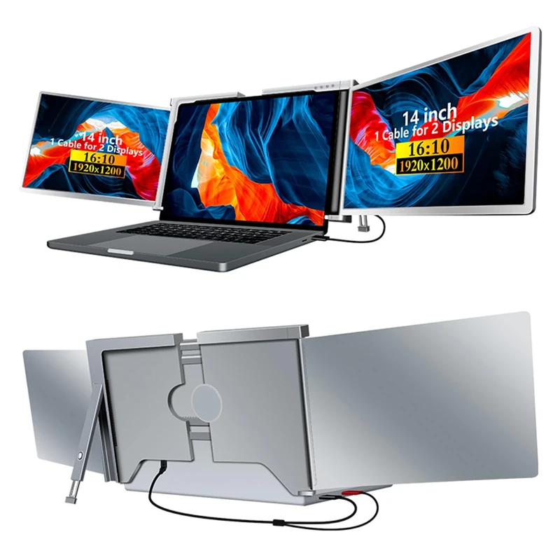 Docooler Monitor Portable Triple Laptop 13.3-15" Full HD 1080p IPS,1 Cable for 3 Monitors,Compatible with 13.3''-17.3'' MacOS Windows Android