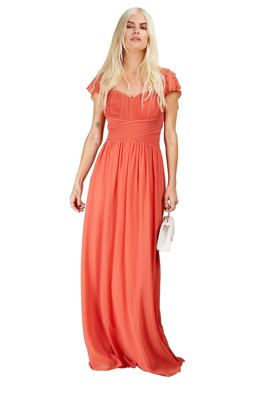 Coral Rose Embellished Sleeve Maxi Dress, 18