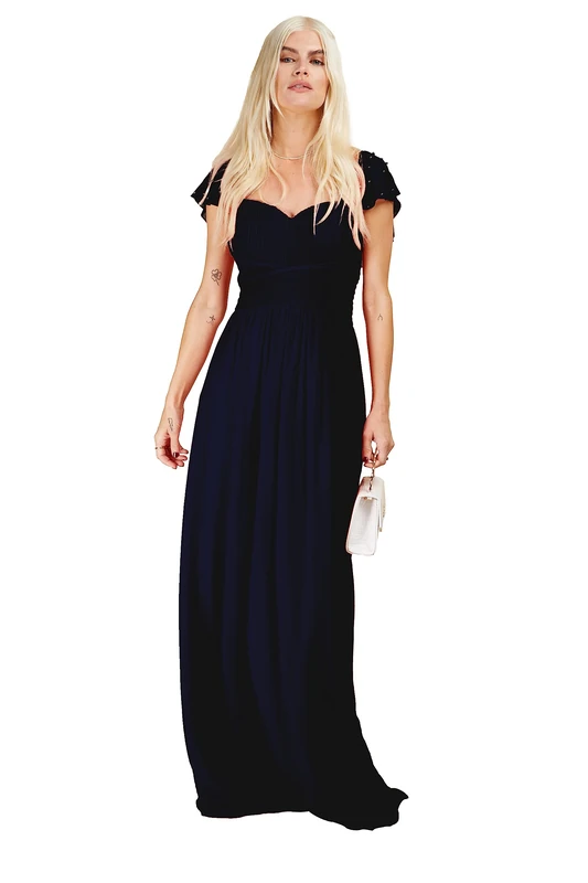 Navy Embellished Sleeve Maxi Dress, 14