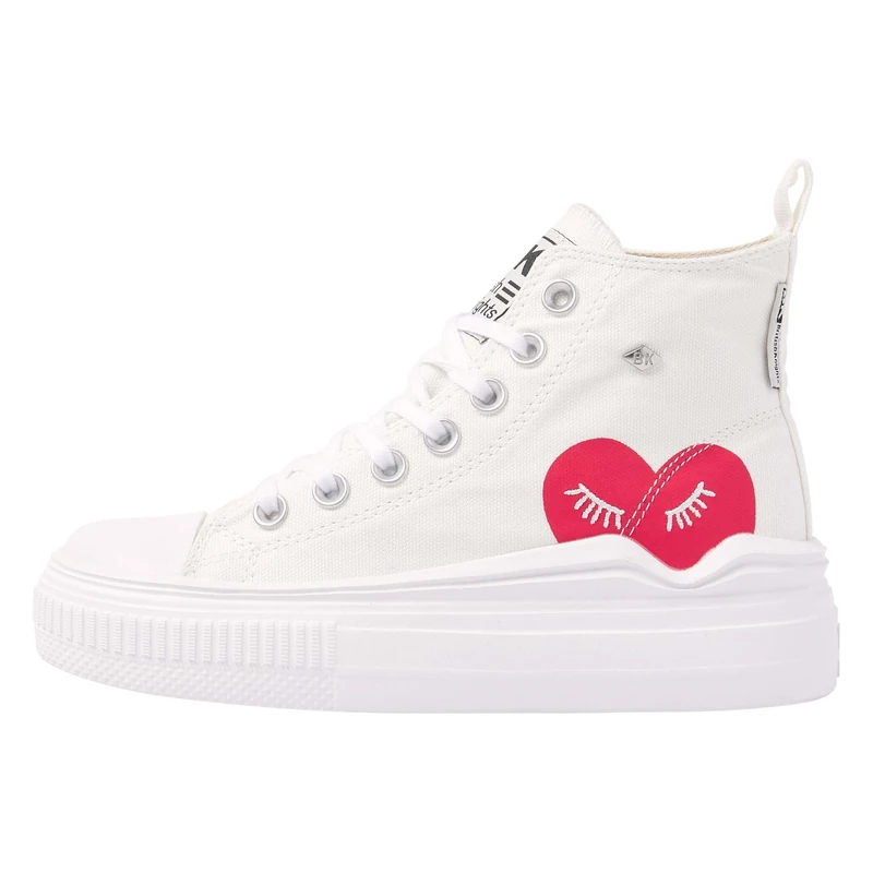 British Knights Women's Kaya Flow Mid Sneaker, Creamy White Red Heart, 7.5 UK