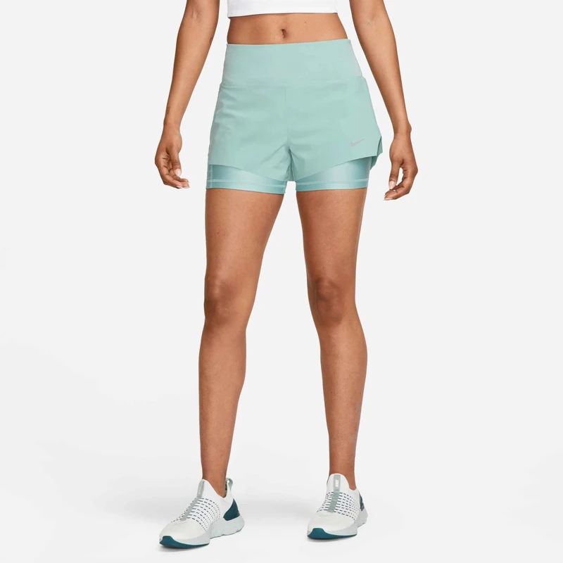 NIKE DX1029-309 W NK Swift DF MR 3IN 2N1 Short Shorts Women's Mineral/Reflective SILV Size S