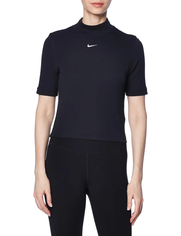 NIKE DV7958-100 W NSW ESSNTL RIB MOCK SS TOP Sweatshirt Women's WHITE/BLACK Size XS