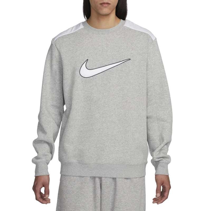 NIKE FN0245-063 M NSW SP FLC CREW BB Sweatshirt Men's DK GREY HEATHER/WHITE Size S