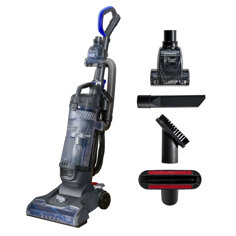 Russell Hobbs Upright Vacuum Cleaner Hypermax Multi-Surface Compatibility, Multi-Cyclonic Filtration, Grey & Blue Vacuum, Lightweight, 4L Dust Tank & 9m Power Cord RHUV7001