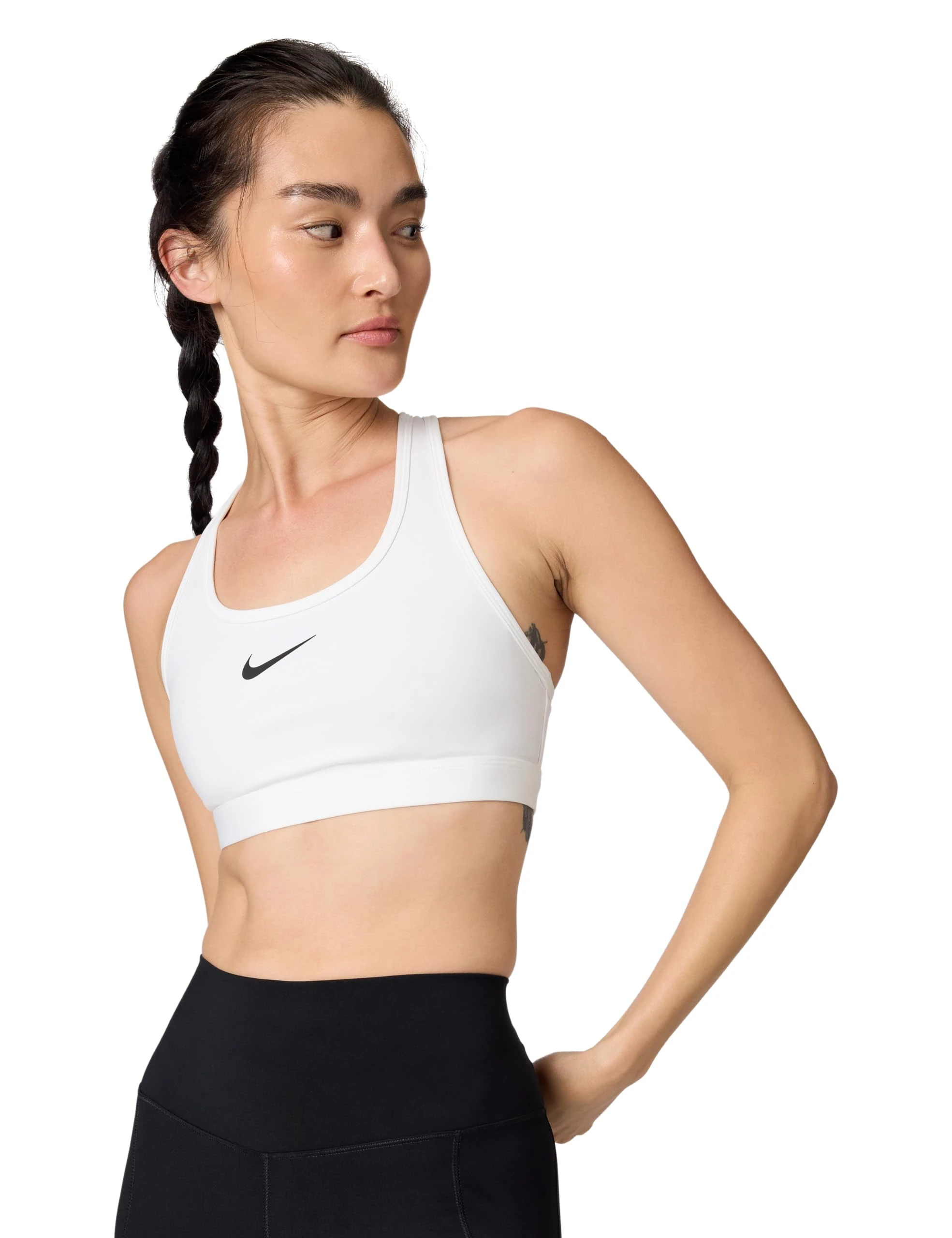 NIKE DX6821-100 W NK SWSH MED SPT Bra Sports Bra Women's White/Stone Mauve/Black Size M
